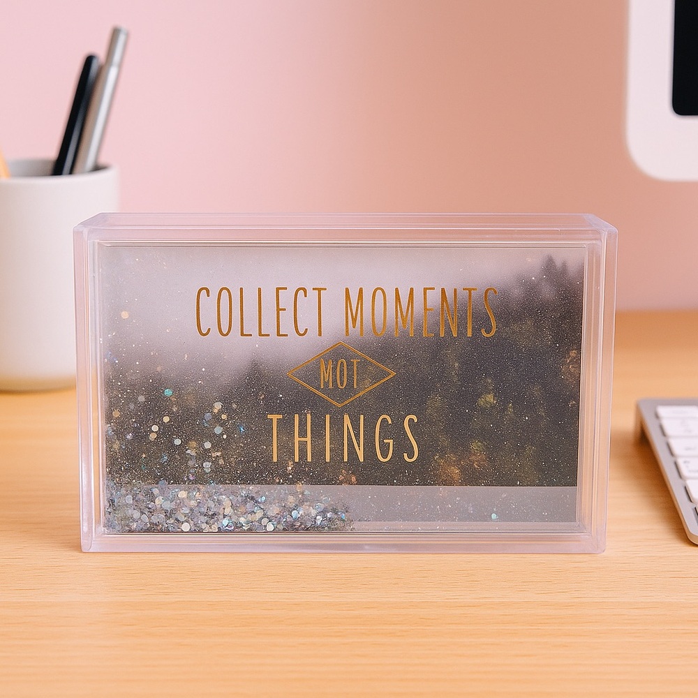 3/$15 Collect Moments, Not Things Glitter Floating 4x6 Frame “Shakeable